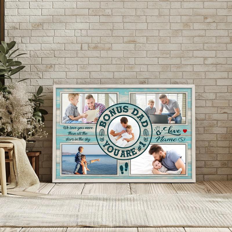 Personalized Bonus Dad Photo Collage Canvas - Father's Day Gift