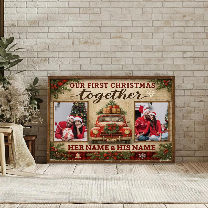 Personalized First Christmas Together Photo For Couples Canvas