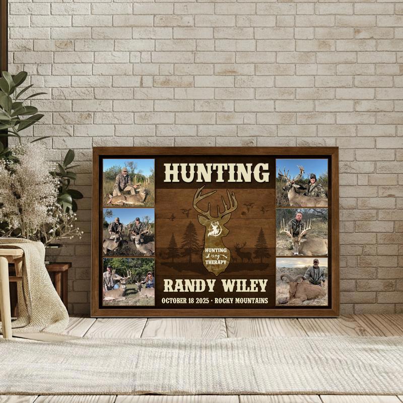 Personalized Hunting Is My Therapy Deer Photo Collage Canvas
