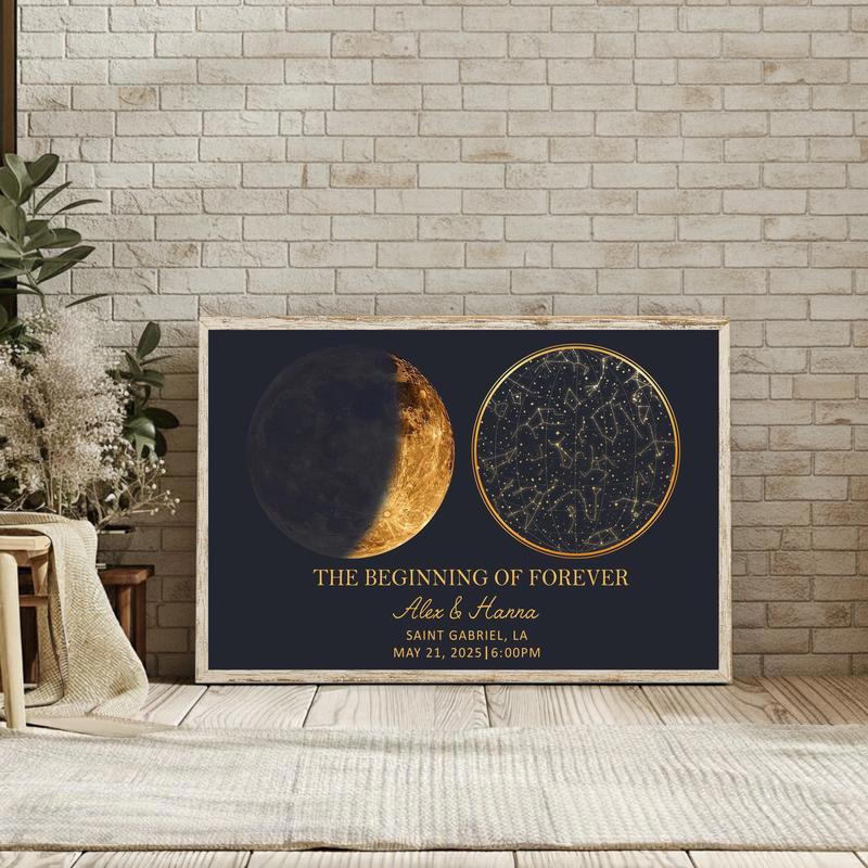 Romantic Night Sky Canvas - Custom Moon Phase Star Map Gift