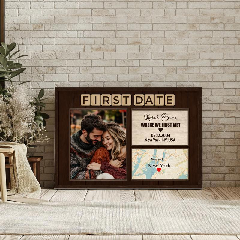 Rustic Personalized Couple Gift - Where We First Met Map Canvas