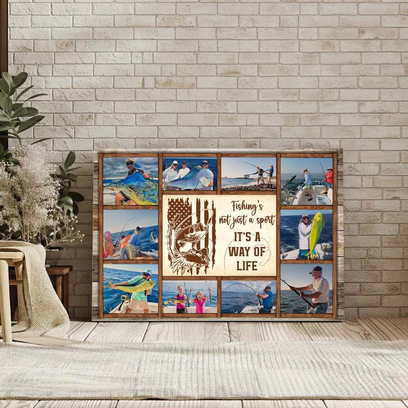 Unique Keepsake Canvas For Fishermen - Rustic Photo Collage Gift