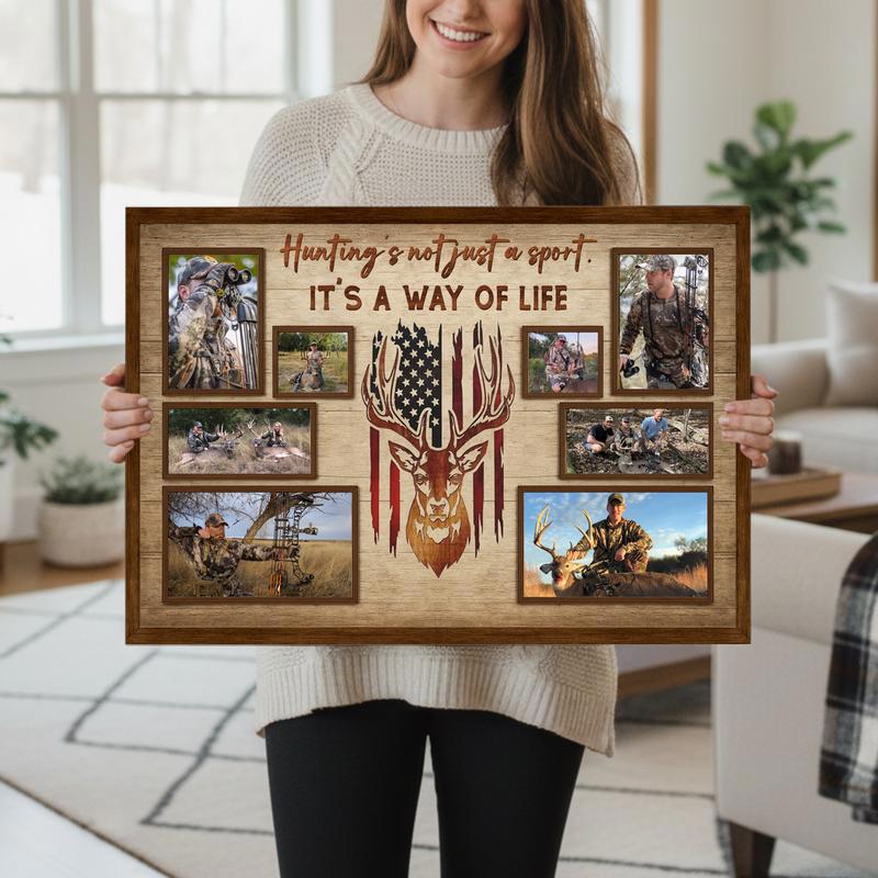 American Flag Deer Photo Collage - Personalized Hunting Canvas