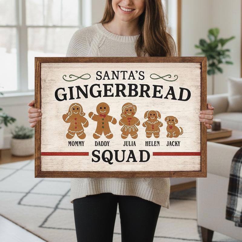 Christmas Gingerbread Family Canvas - Personalized Name & Cookie