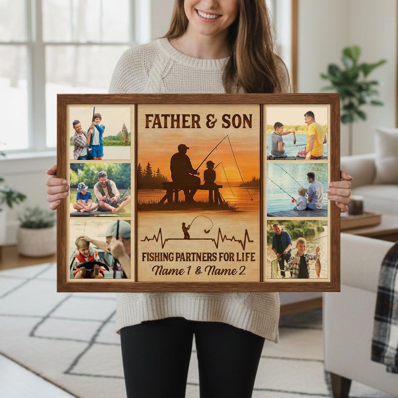 Father & Son Fishing Keepsake Canvas - Custom Photo Collage Gift