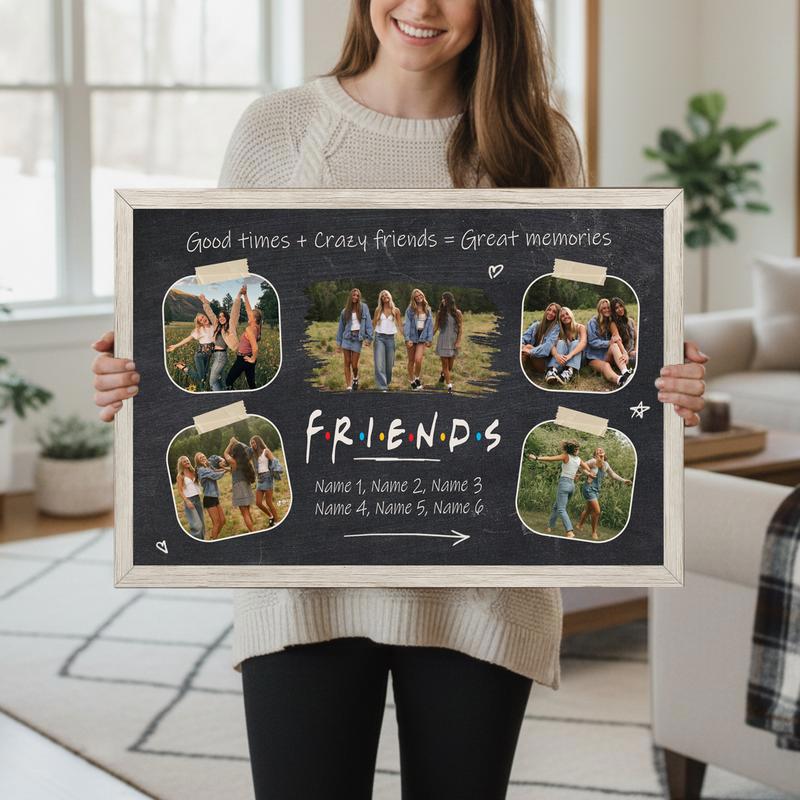 Forever Friends - Rustic Polaroid Collage Personalized Canvas