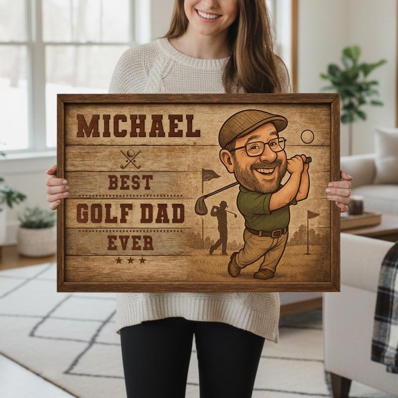 Funny Gift For Dad - Custom Golf Dad Caricature Portrait Canvas
