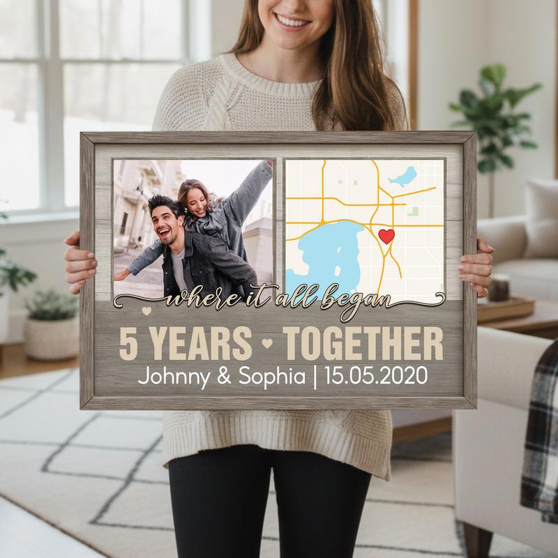Our Journey Starts Here - Personalized Anniversary Map Gift Canvas