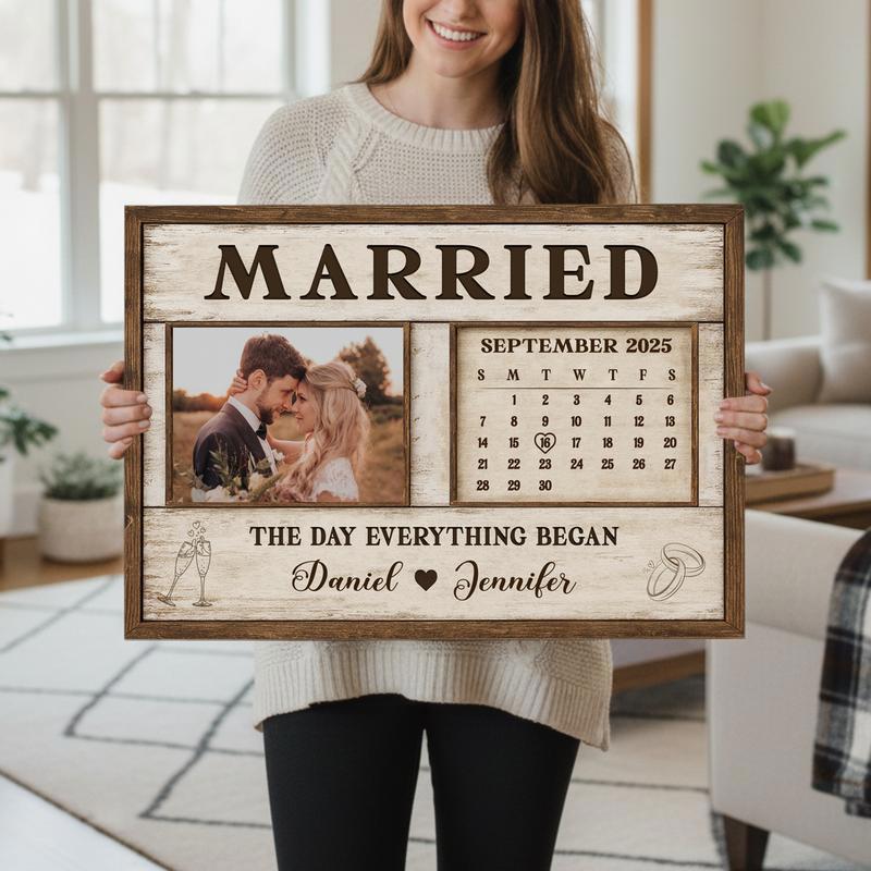 "Our Story Began" Personalized Rustic Wedding Date Canvas