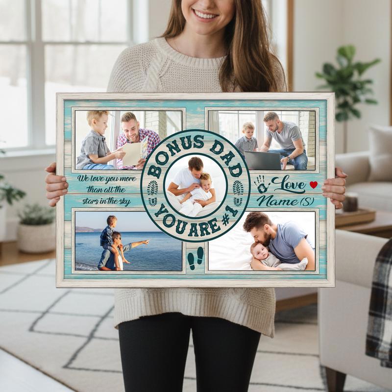 Personalized Bonus Dad Photo Collage Canvas - Father's Day Gift