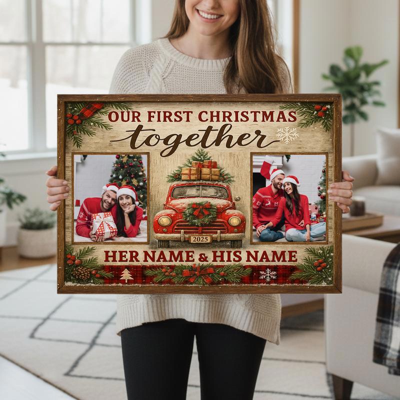 Personalized First Christmas Together Photo For Couples Canvas