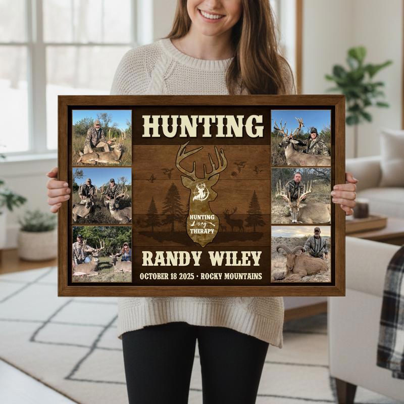 Personalized Hunting Is My Therapy Deer Photo Collage Canvas