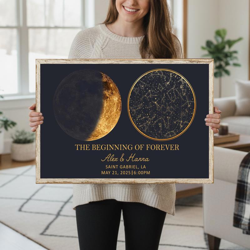 Romantic Night Sky Canvas - Custom Moon Phase Star Map Gift