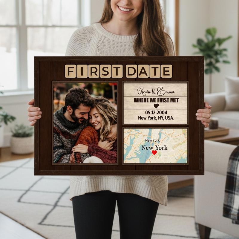 Rustic Personalized Couple Gift - Where We First Met Map Canvas