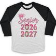 Coquette Pink Bow Flowers Senior 2026 2027 Graduation Baseball Raglan Shirt