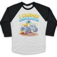 I Crushed Kindergarten Monster Truck Graduation Boys Kids Baseball Raglan Shirt