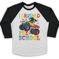 I Crushed Pre-K Monster Truck Graduation Preschool Grad 2025 Baseball Raglan Shirt
