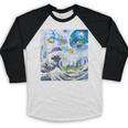 Frutiger Aero Aesthetic Tech Great Wave Of Kanagawa Fishes Baseball Raglan Shirt