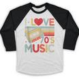 I Love 70's Music Retro Style Nostalgia Cassette 1970s Party Baseball Raglan Shirt