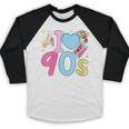 I Love 90's Retro Style Nostalgia Vibe 1990's Party Baseball Raglan Shirt