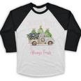 North Pole Tree Farm Merry Christmas Holiday Scene Nostalgia Baseball Raglan Shirt