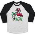 Nostalgia Holiday Tees -Adult Christmas Flamingo Small Short Sleeve Crew Neck Cotton Polyester Lightweight Ribbed Cuff Winter Baseball Raglan Shirt