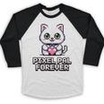 Pixel Art Pet Cat Y2K Retro Vintage Digital Nostalgia Tech Baseball Raglan Shirt