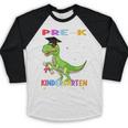 Pre k Graduation We Are Done Class 2023 Pre-k Dinosaur Boys Baseball Raglan Shirt