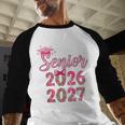 Coquette Pink Bow Flowers Senior 2026 2027 Graduation Baseball Raglan Shirt