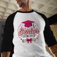 Coquette Pink Bow Senior 2026 2027 Graduation Baseball Raglan Shirt