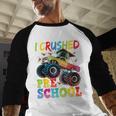 I Crushed Pre-K Monster Truck Graduation Preschool Grad 2025 Baseball Raglan Shirt