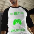 Kids 1st Grade Level Unlocked Back To School Gamer Graduation Baseball Raglan Shirt
