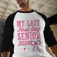 My Last First Day Senior 2026 Coquette Pink Bow Graduation Baseball Raglan Shirt