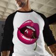 Rainbow Lips With a Cherry In The Mouth 80s Nostalgia Premium Tri-Blend Baseball Raglan Shirt