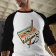 Retro Cassette Tape & Pencil Rewind Nostalgia Party 80s 90s Premium Baseball Raglan Shirt