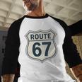 Retro Route 67 Highway Sign Vintage Road Nostalgia Premium Tri-Blend Baseball Raglan Shirt