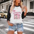 Coquette Pink Bow Flowers Senior 2026 2027 Graduation Baseball Raglan Shirt