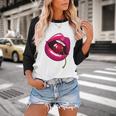 Rainbow Lips With a Cherry In The Mouth 80s Nostalgia Premium Tri-Blend Baseball Raglan Shirt