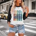 Retro Nineties Style Audio Tape Nostalgia Year 1990 Baseball Raglan Shirt