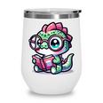 Adorable Book Lover Basilisk With Reading Glasses Cute Wine Tumbler