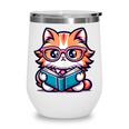 Adorable Book Lover Maine Coon Cat With Reading Glasses Cute Wine Tumbler