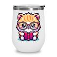 Adorable Book Lover Persian Cat With Reading Glasses Cute Wine Tumbler