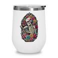 Book Lover Skeleton Reading With Dia De Los Muertos Flowers Wine Tumbler