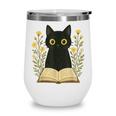 Cat Reading Book Flowers Wine Tumbler