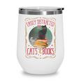Cats And Books Lover Reading Literary Feline Humor Wine Tumbler