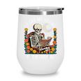 Leave Me Alone Skeleton Reading Book Floral Moon Librarian Wine Tumbler