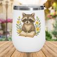 Cute Raccoon Reading Book Flowers Floral Wine Tumbler Cute Raccoon Reading Book Flowers Floral Wine Tumbler
