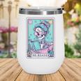 The Reader Retro Reading Skeleton Books Flowers Tarot Card Wine Tumbler