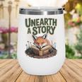 Unearth A Story Fox Reads a Book Wine Tumbler