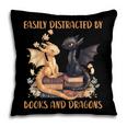Easily Distracted By Books & Dragons Librarian Book Lover Pillowcase